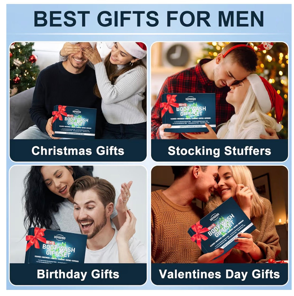 Gifts for Men, Boyfriend, Husband, Dad,Mens Body Wash Bath Gift Set, Cleanses,Hydrates,Nourishes & Soothes Skin,Christmas Gift Stocking Stuffers Secret Santa Birthday Valentines Sweetest Gifts for Him