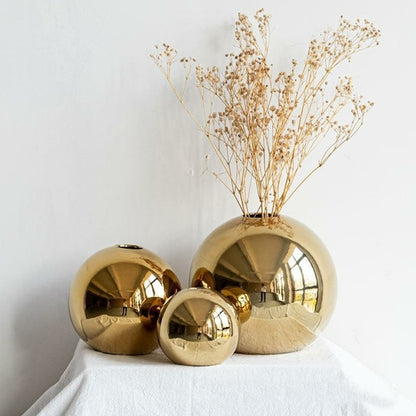 Golden plated ceramic vase round ball model house wedding decoration
