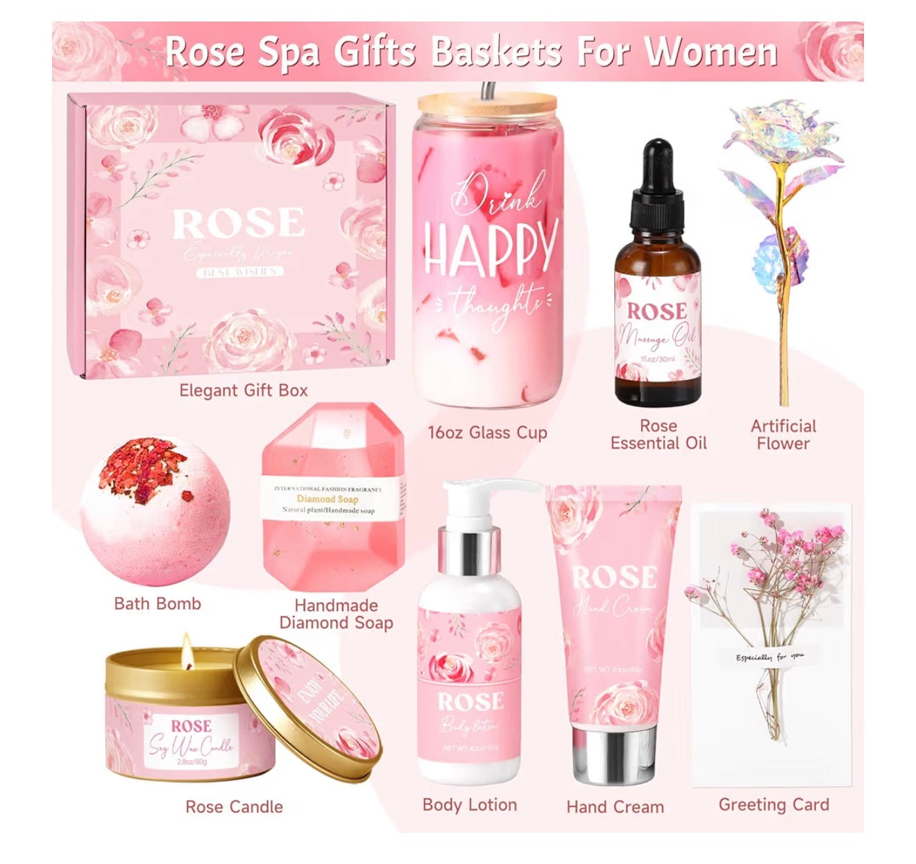 Rose Relaxing Spa Gift Basket for Women