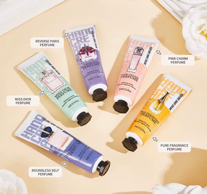 Luxury Hand Cream Gift Set (5×30 g) – Moisturizing & Whitening Formula with Sunflower, Jojoba & Camellia Oils – Floral Perfumed Hand Lotion Collection.