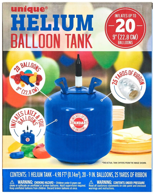 Helium Tank with 20 9" Latex Balloons & Ribbon