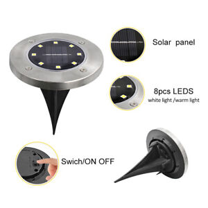 8 LED Solar Powered Path Lights Wireless Ground Lamp Waterproof Decor