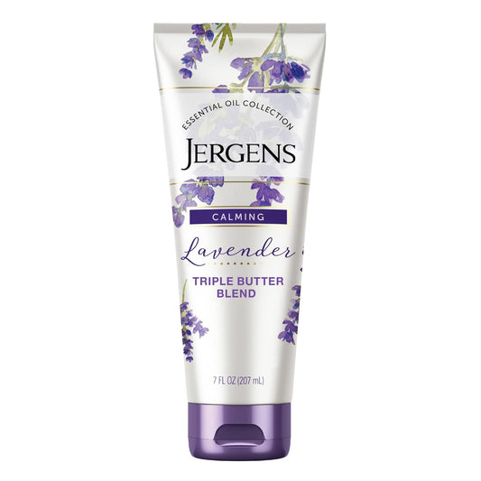 Jergens Lavender Body Butter Hand and Body Lotion, Moisturizer for Women, with Essential Oils for Indulgent Moisturization, 7 Oz