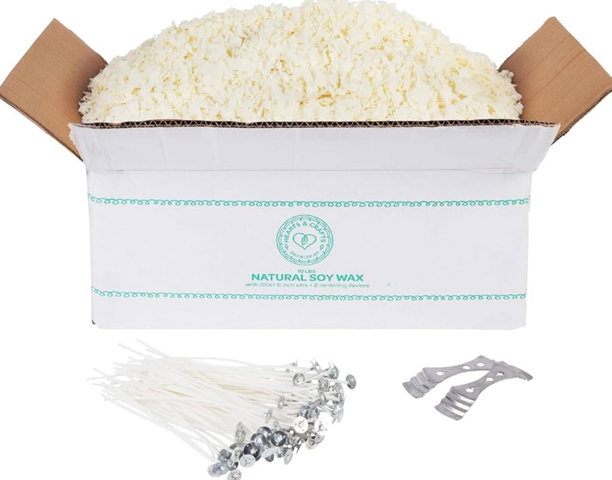 Soy Wax Candle Kit - 10 lb Wax Flakes with 100 Cotton Wicks and 2 Wick Holders - DIY Supplies for Crafting Candles, Tarts, and Scented Creations.