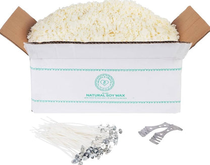 Soy Wax Candle Kit - 10 lb Wax Flakes with 100 Cotton Wicks and 2 Wick Holders - DIY Supplies for Crafting Candles, Tarts, and Scented Creations.