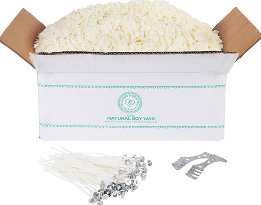 Soy Wax Candle Kit - 10 lb Wax Flakes with 100 Cotton Wicks and 2 Wick Holders - DIY Supplies for Crafting Candles, Tarts, and Scented Creations.