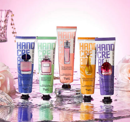 Luxury Hand Cream Gift Set (5×30 g) – Moisturizing & Whitening Formula with Sunflower, Jojoba & Camellia Oils – Floral Perfumed Hand Lotion Collection.