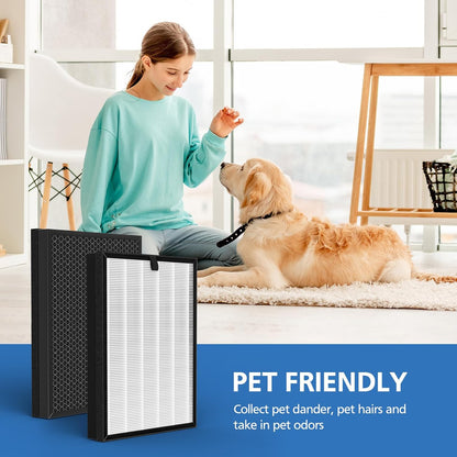 400 Air Purifier Replacement Filter True HP-14 HEPA Filter Compatible with Puro 400 Air Purifier, 3-in-1 HEPA with Activated Carbon Filter Attach 99.97% of Pet Dander, Smoke, Pollen, 2 Pack
