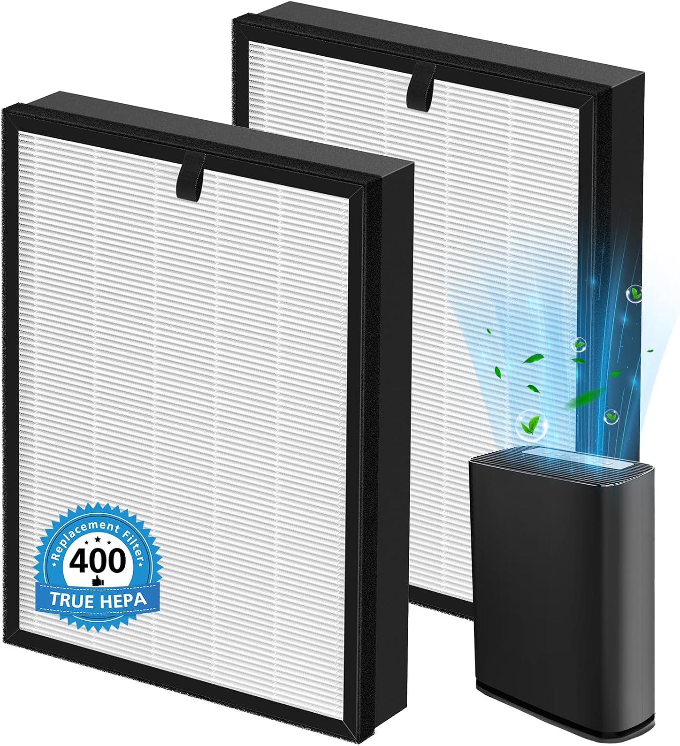 400 Air Purifier Replacement Filter True HP-14 HEPA Filter Compatible with Puro 400 Air Purifier, 3-in-1 HEPA with Activated Carbon Filter Attach 99.97% of Pet Dander, Smoke, Pollen, 2 Pack