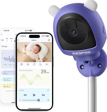 Smart Baby Monitor Contact-Free AI Solution for Breathing Tracker & Cry/Cross/Safe Zone Detection, 2K Viedo Camera HD Night Vision, 2-Way Audio, Soothing Sounds, No Monthly Fee Wall-Mount