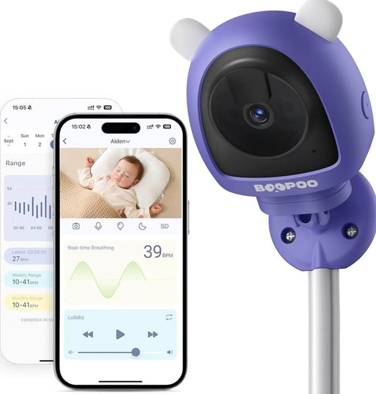Smart Baby Monitor Contact-Free AI Solution for Breathing Tracker & Cry/Cross/Safe Zone Detection, 2K Viedo Camera HD Night Vision, 2-Way Audio, Soothing Sounds, No Monthly Fee Wall-Mount