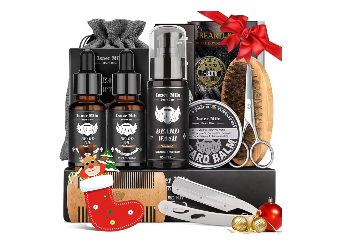 Beard Grooming Kit for Men Care: Trimming Sets with Beard Wash - Oil - Balm - Brush - Comb & Straight Razor, Birthday Christmas Gifts Mens Stocking Stuffers for Him Boyfriend Dad Husband