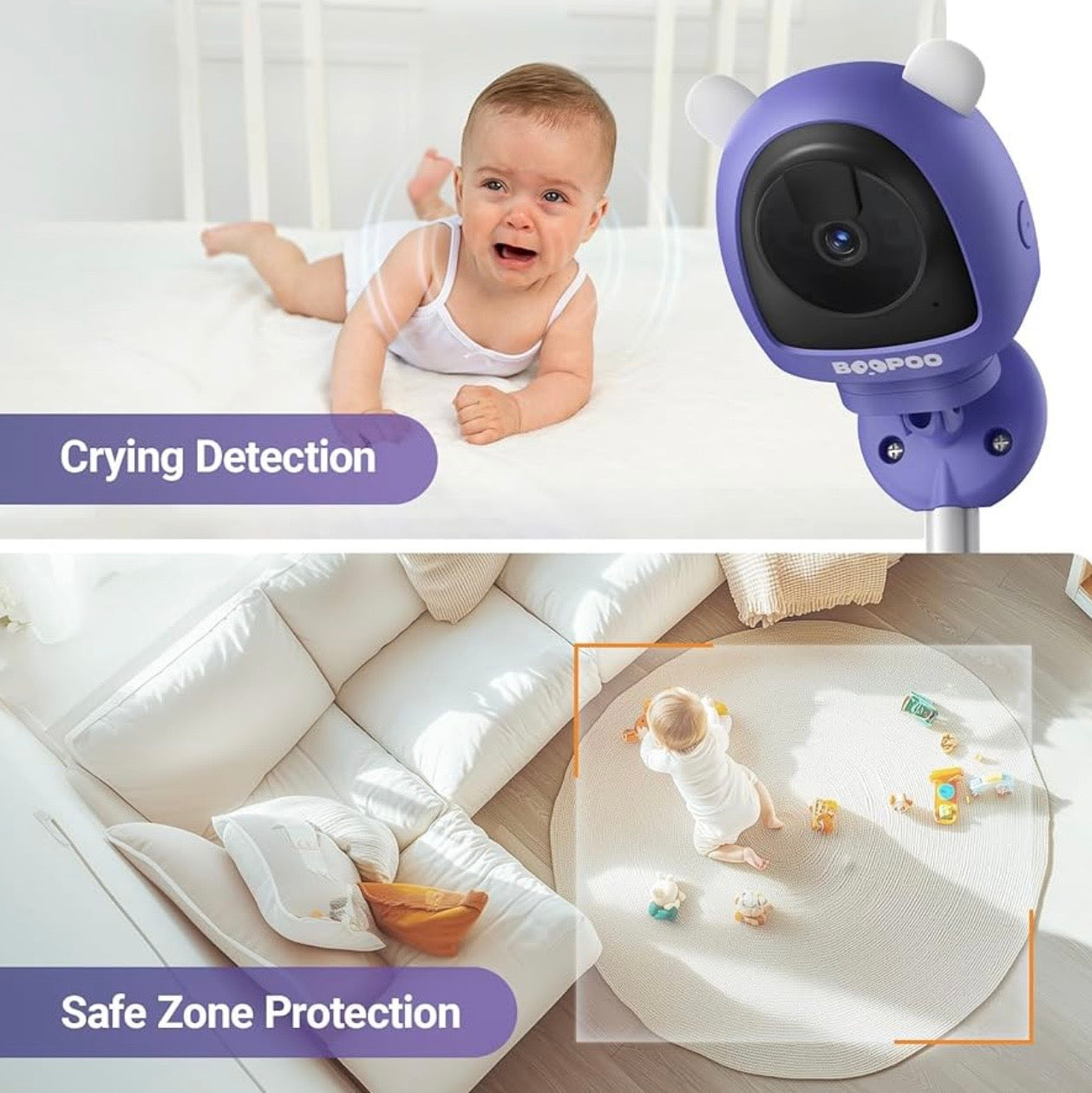 Smart Baby Monitor Contact-Free AI Solution for Breathing Tracker & Cry/Cross/Safe Zone Detection, 2K Viedo Camera HD Night Vision, 2-Way Audio, Soothing Sounds, No Monthly Fee Wall-Mount