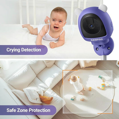 Smart Baby Monitor Contact-Free AI Solution for Breathing Tracker & Cry/Cross/Safe Zone Detection, 2K Viedo Camera HD Night Vision, 2-Way Audio, Soothing Sounds, No Monthly Fee Wall-Mount