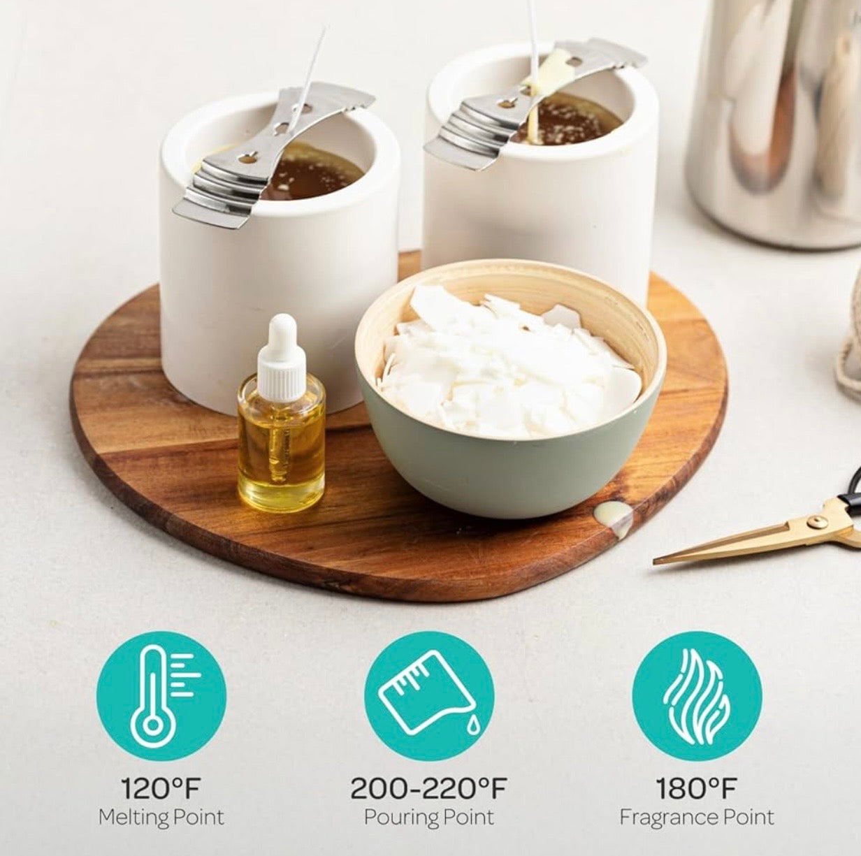 Soy Wax Candle Kit - 10 lb Wax Flakes with 100 Cotton Wicks and 2 Wick Holders - DIY Supplies for Crafting Candles, Tarts, and Scented Creations.