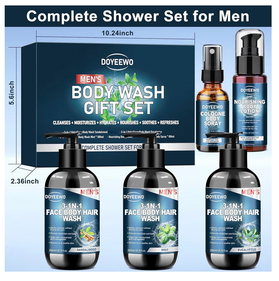 Gifts for Men, Boyfriend, Husband, Dad,Mens Body Wash Bath Gift Set, Cleanses,Hydrates,Nourishes & Soothes Skin,Christmas Gift Stocking Stuffers Secret Santa Birthday Valentines Sweetest Gifts for Him