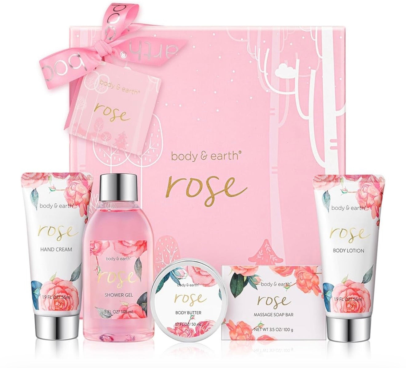 BODY & EARTH Spa Gift Set for Women - Luxurious 5 Pcs Bath and Body Gift Sets with Rose Scent, Spa Gift Box, Bath Set Includes Body Wash, Body Butter, Body Lotion and More, Birthday Gifts for Women.